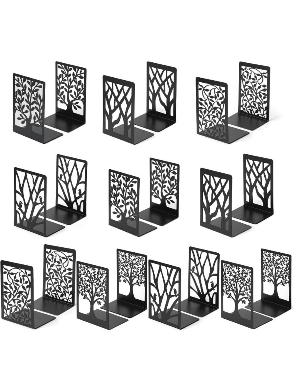 20 Heavy Duty Non-Skid Metal Bookends - Modern Black Tree Design for Home